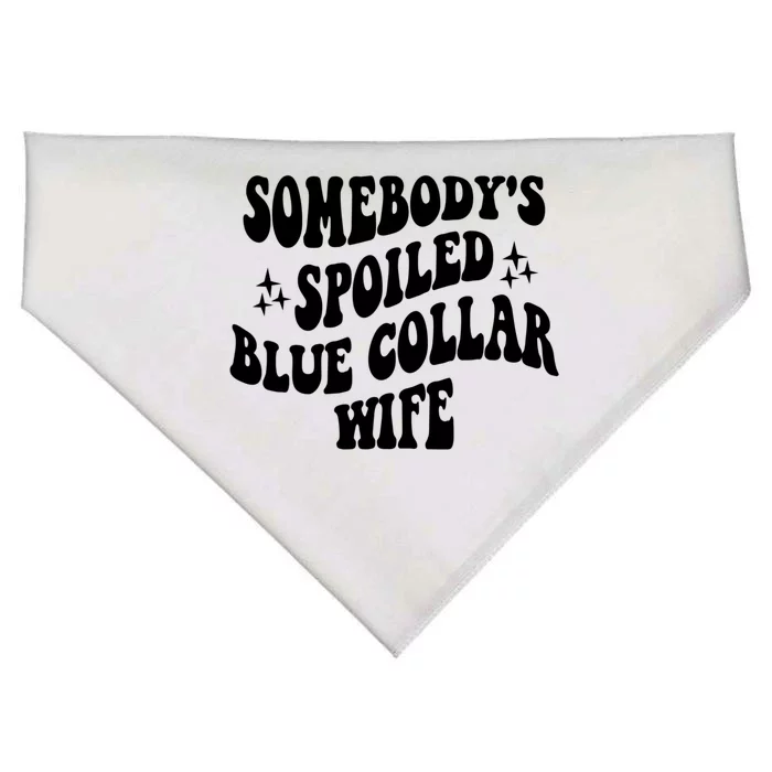 Somebody's Spoiled Blue Collar Wife Funny Wavy Retro Groovy USA-Made Doggie Bandana