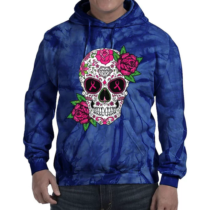 Sugar Skull Breast Cancer Awareness Calavera Tie Dye Hoodie