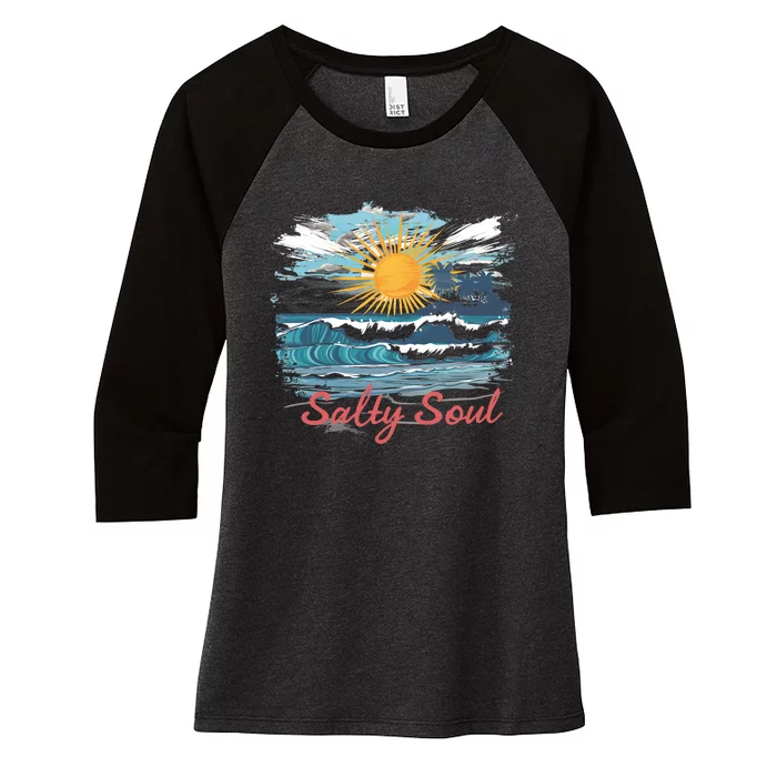 Salty Soul Beach And Sun Summer Vacay Women's Tri-Blend 3/4-Sleeve Raglan Shirt