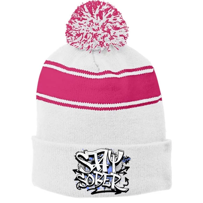 Stay Sober Blue Resolve Stripe Pom Pom Beanie