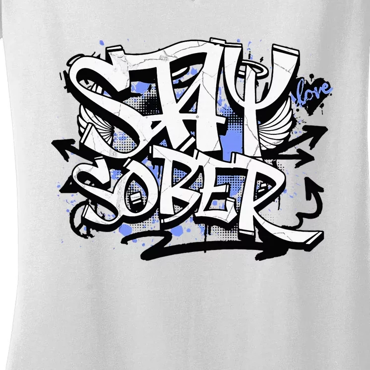 Stay Sober Blue Resolve Women's V-Neck T-Shirt