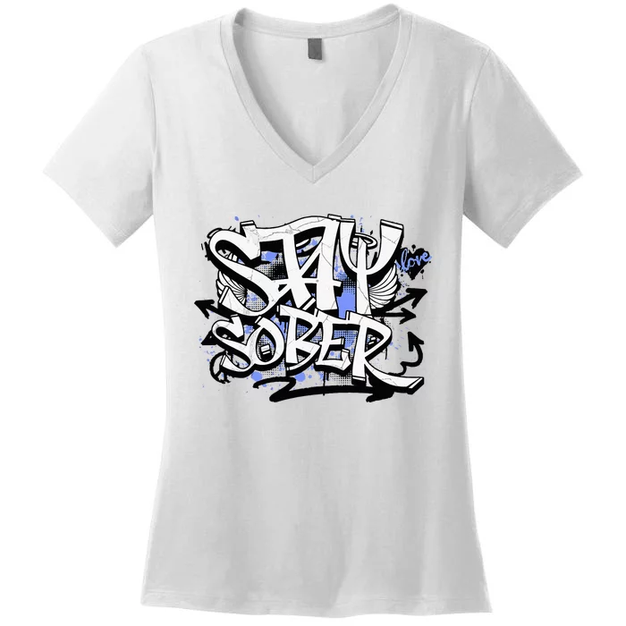 Stay Sober Blue Resolve Women's V-Neck T-Shirt