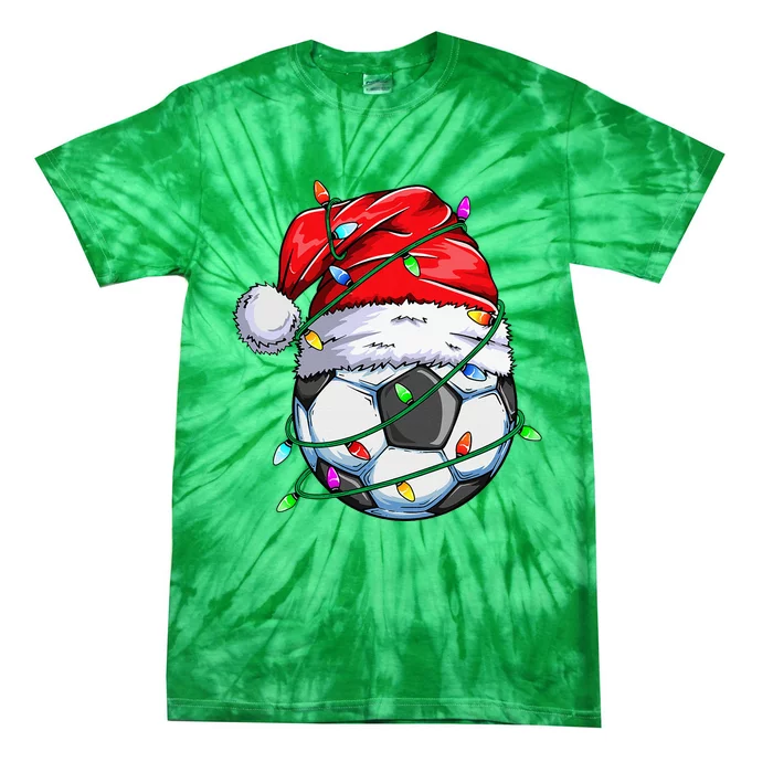 Santa Soccer Ball Sports Design Christmas Soccer Player Tie-Dye T-Shirt