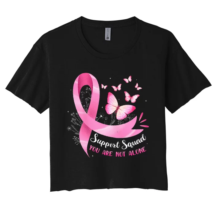 Support Squad Breast Cancer Awareness Pink Ribbon Butterfly Women's Crop Top Tee