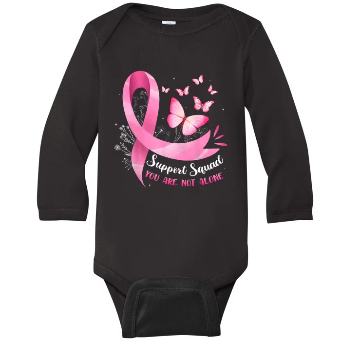 Support Squad Breast Cancer Awareness Pink Ribbon Butterfly Baby Long Sleeve Bodysuit