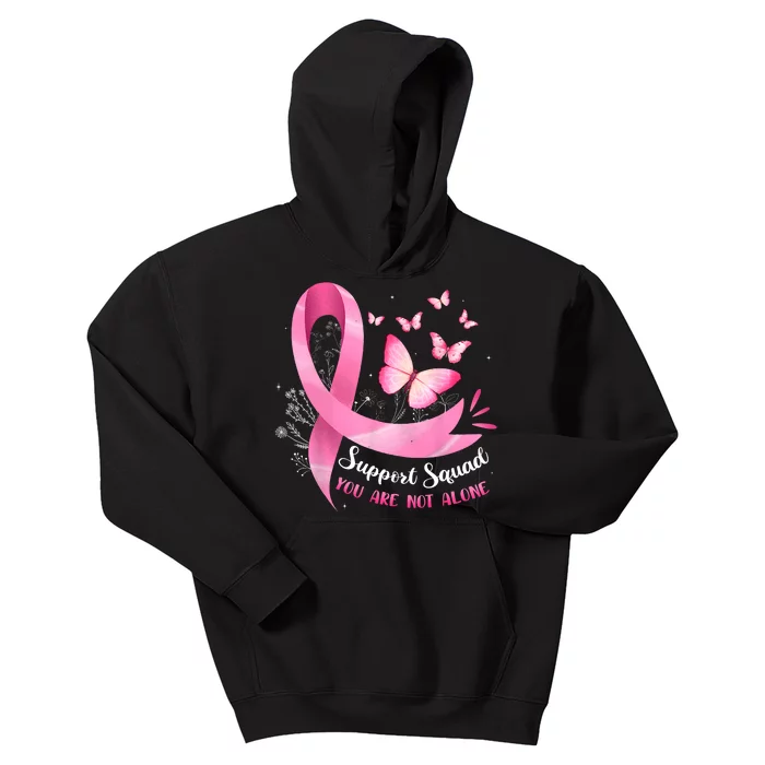 Support Squad Breast Cancer Awareness Pink Ribbon Butterfly Kids Hoodie