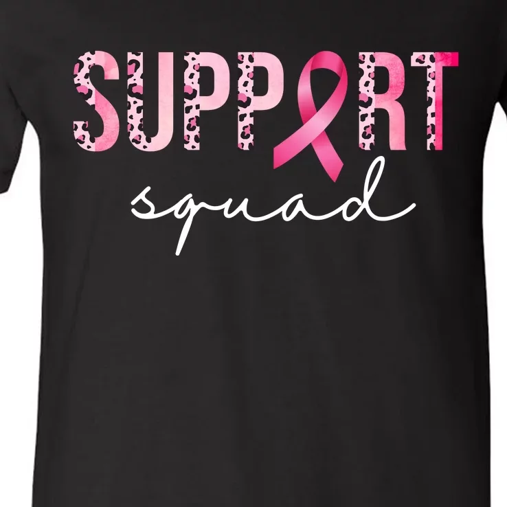 Support Squad Breast Cancer Leopard Ribbon V-Neck T-Shirt