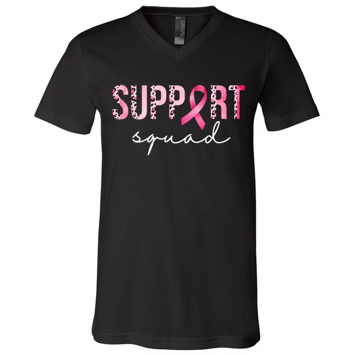 Support Squad Breast Cancer Leopard Ribbon V-Neck T-Shirt