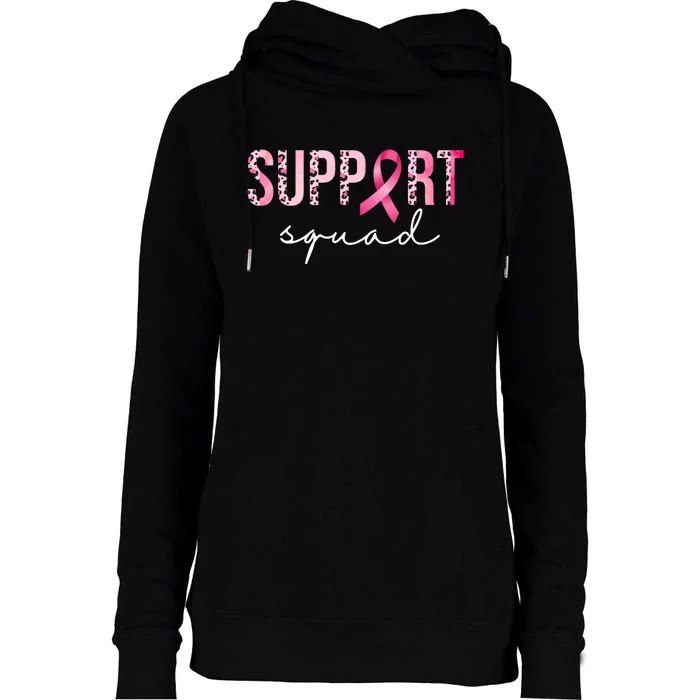 Support Squad Breast Cancer Leopard Ribbon Womens Funnel Neck Pullover Hood