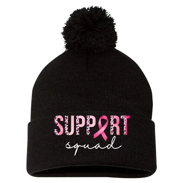 Support Squad Breast Cancer Leopard Ribbon Pom Pom 12in Knit Beanie