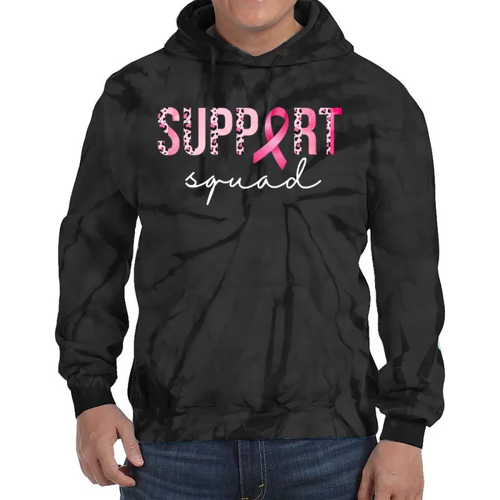 Support Squad Breast Cancer Leopard Ribbon Tie Dye Hoodie