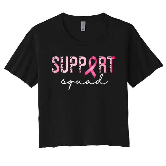 Support Squad Breast Cancer Leopard Ribbon Women's Crop Top Tee