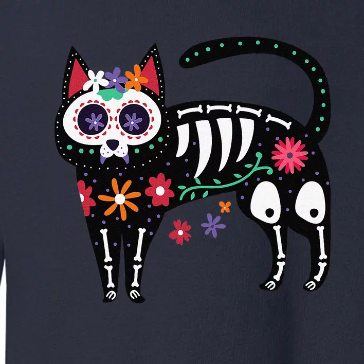 Sugar Skull Black Cat Day Of Dead Cute Mexican Skeleton Toddler Sweatshirt