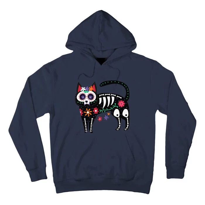 Sugar Skull Black Cat Day Of Dead Cute Mexican Skeleton Tall Hoodie