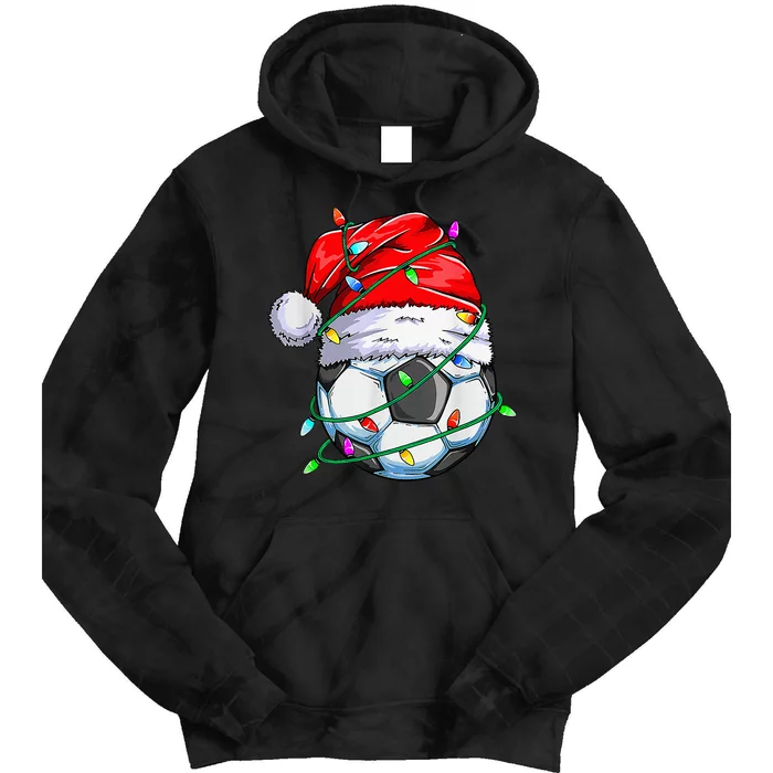 Santa Soccer Ball Christmas Lights Funny Sports Pajama Xmas Tie Dye Hoodie