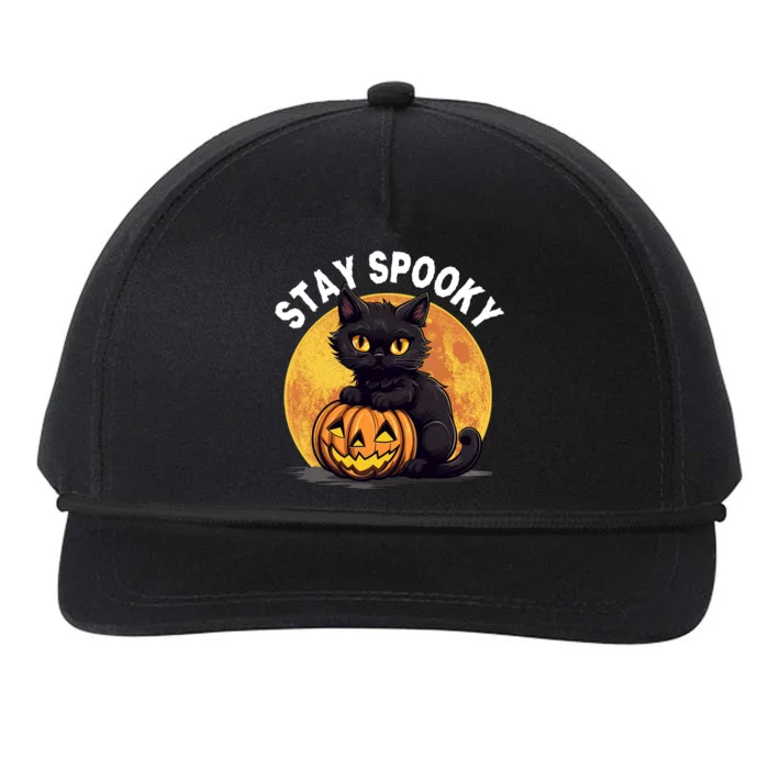 Stay Spooky Black Cat Full Moon Pumpkin Spooky Boo Cute Cat Funny Halloween Snapback Five-Panel Rope Hat