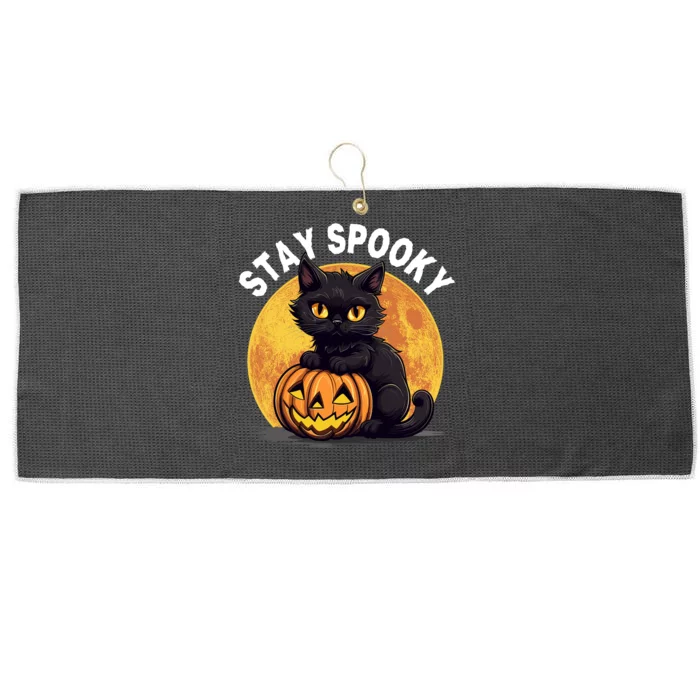 Stay Spooky Black Cat Full Moon Pumpkin Spooky Boo Cute Cat Funny Halloween Large Microfiber Waffle Golf Towel