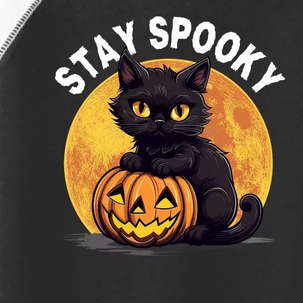 Stay Spooky Black Cat Full Moon Pumpkin Spooky Boo Cute Cat Funny Halloween Toddler Fine Jersey T-Shirt