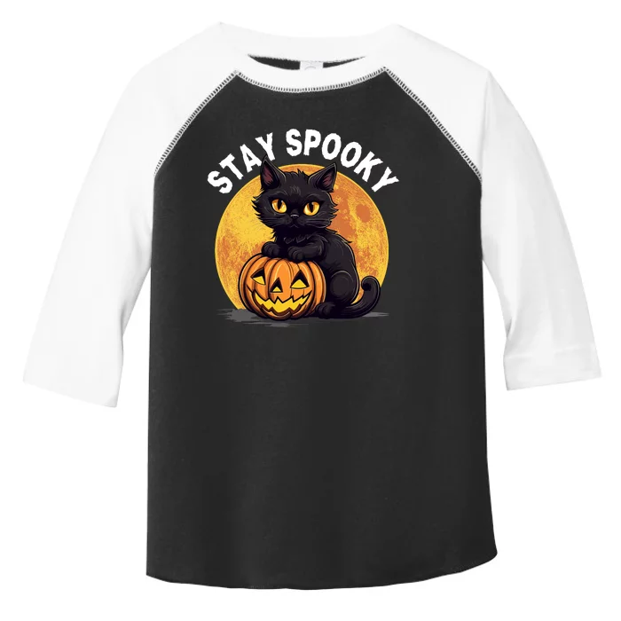 Stay Spooky Black Cat Full Moon Pumpkin Spooky Boo Cute Cat Funny Halloween Toddler Fine Jersey T-Shirt