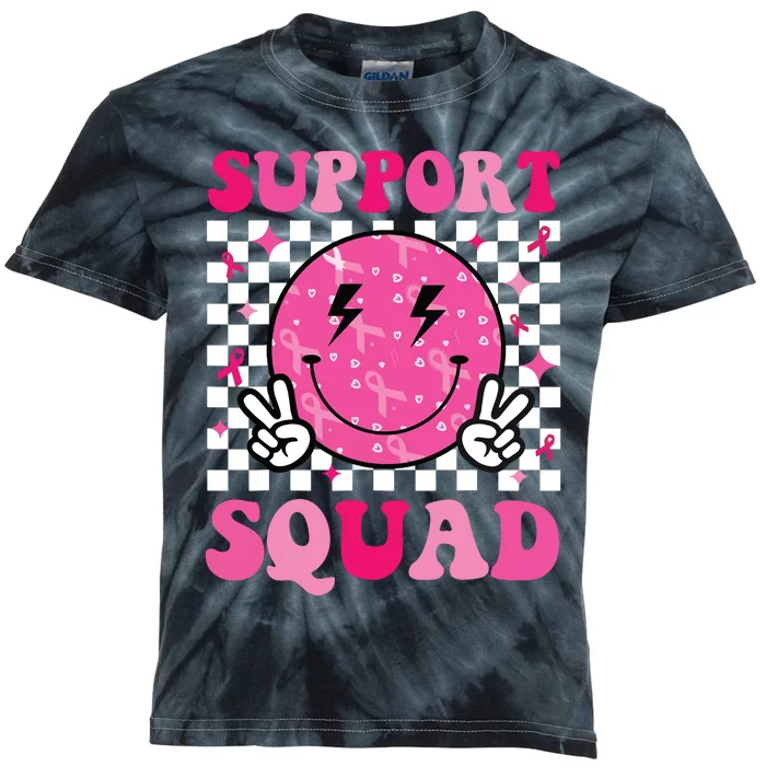 Support Squad Breast Cancer Awareness Pink Ribbon Smile Face Kids Tie-Dye T-Shirt