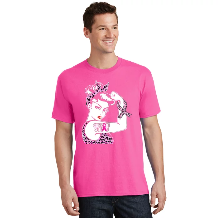 Support Squad Breast Cancer Warrior Pink Ribbon Leopard T-Shirt