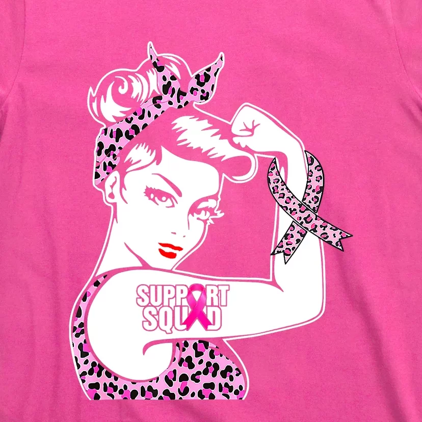 Support Squad Breast Cancer Warrior Pink Ribbon Leopard T-Shirt