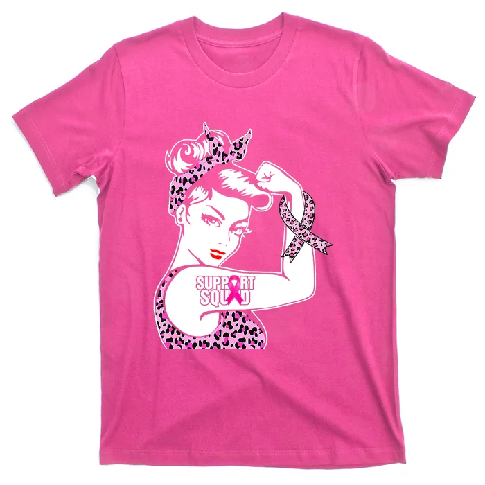 Support Squad Breast Cancer Warrior Pink Ribbon Leopard T-Shirt