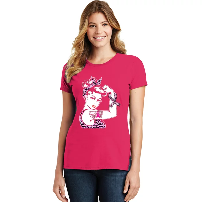 Support Squad Breast Cancer Warrior Pink Ribbon Leopard Women's T-Shirt