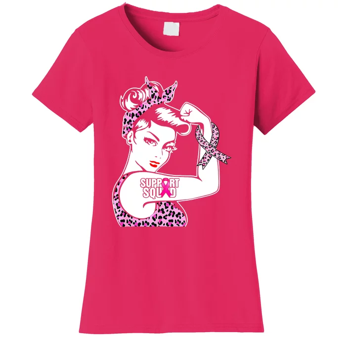 Support Squad Breast Cancer Warrior Pink Ribbon Leopard Women's T-Shirt