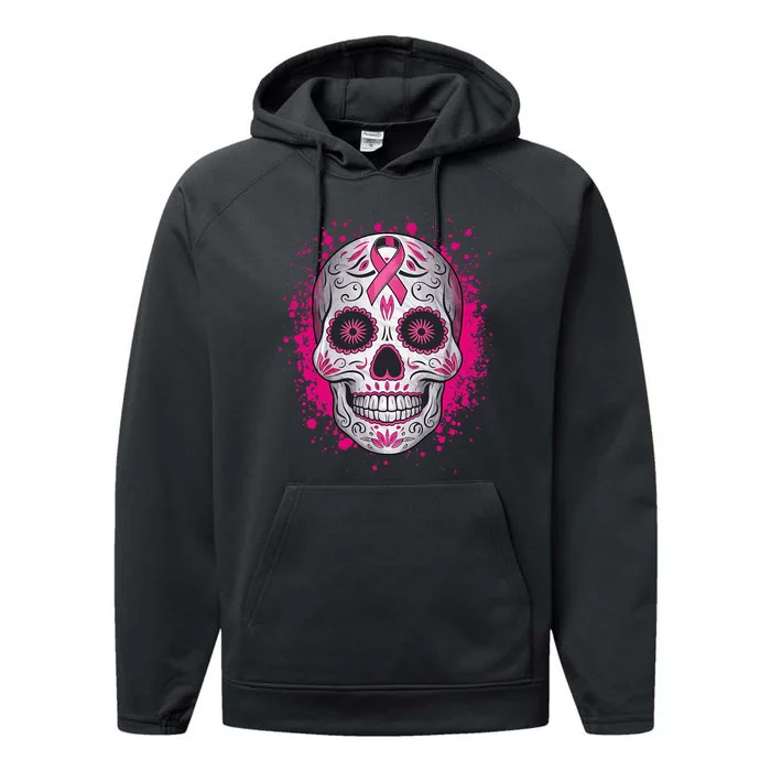 Sugar Skull Breast Cancer Shirts Awareness 2024 Performance Fleece Hoodie