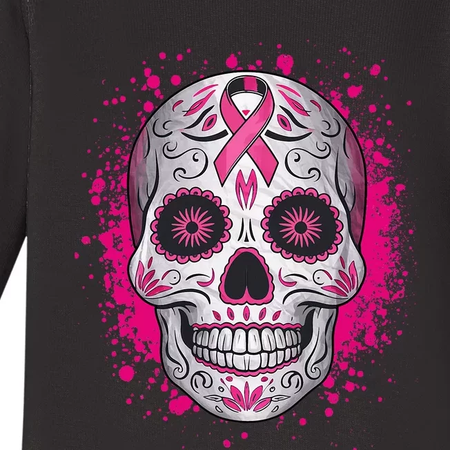 Sugar Skull Breast Cancer Shirts Awareness 2024 Baby Long Sleeve Bodysuit