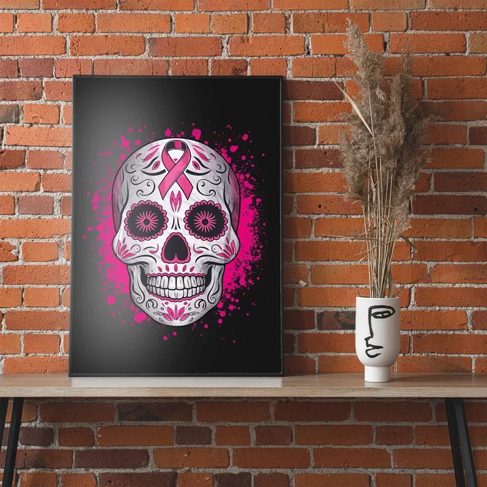 Sugar Skull Breast Cancer Shirts Awareness 2024 Poster