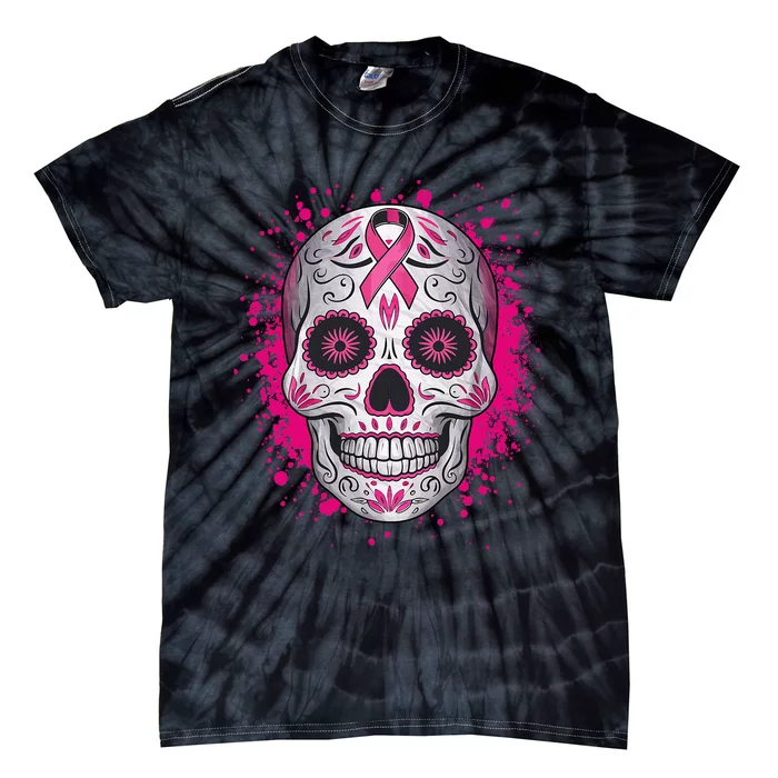 Sugar Skull Breast Cancer Shirts Awareness 2024 Tie-Dye T-Shirt