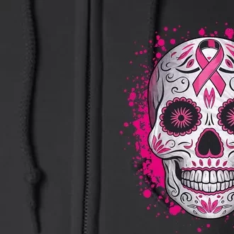 Sugar Skull Breast Cancer Shirts Awareness 2024 Full Zip Hoodie