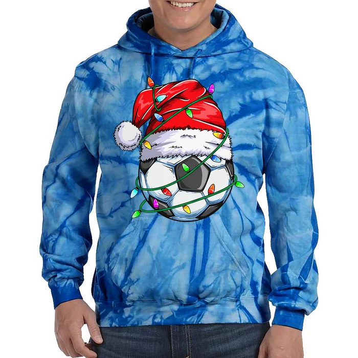 Santa Soccer Ball Sports Design Christmas Soccer Player Tie Dye Hoodie