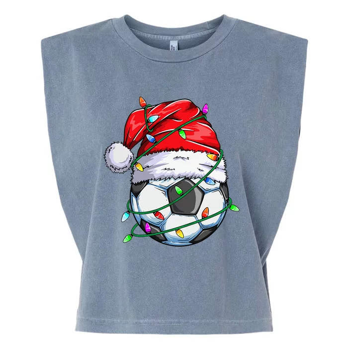 Santa Soccer Ball Sports Design Christmas Soccer Player Garment-Dyed Women's Muscle Tee