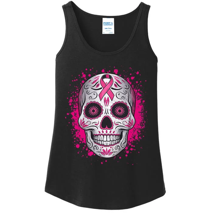 Sugar Skull Breast Cancer Awareness 2024 Ladies Essential Tank