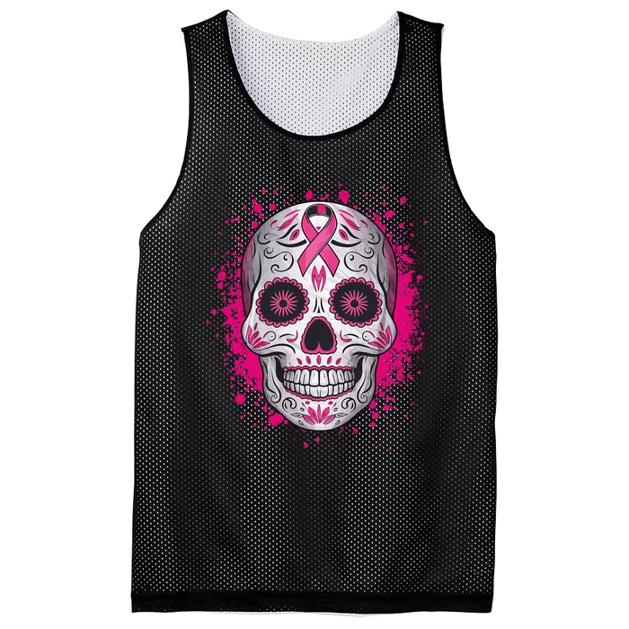 Sugar Skull Breast Cancer Awareness 2024 Mesh Reversible Basketball Jersey Tank