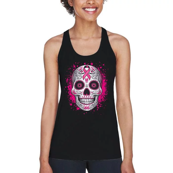 Sugar Skull Breast Cancer Awareness 2024 Women's Racerback Tank