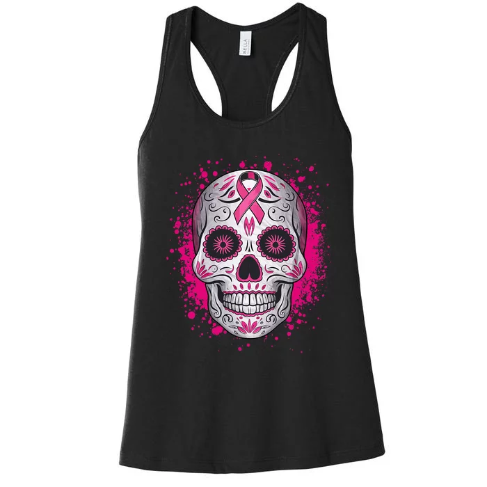 Sugar Skull Breast Cancer Awareness 2024 Women's Racerback Tank