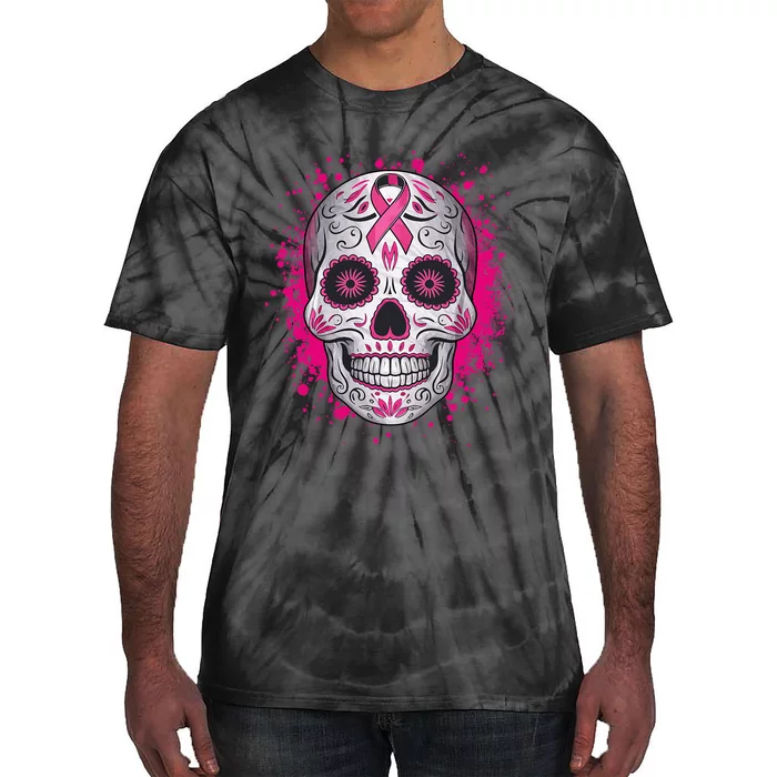 Sugar Skull Breast Cancer Awareness 2024 Tie-Dye T-Shirt