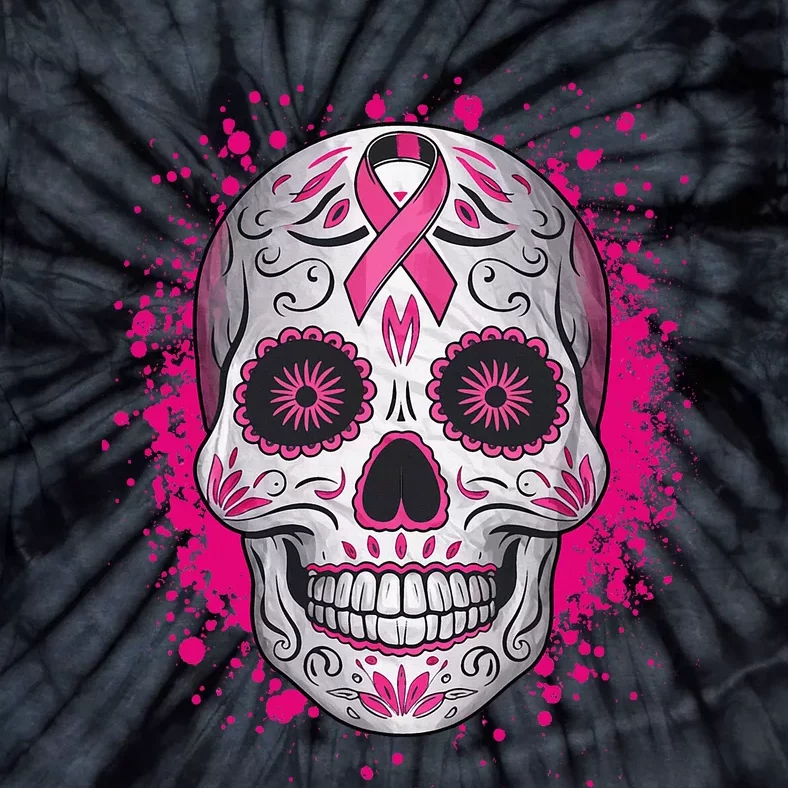 Sugar Skull Breast Cancer Awareness 2024 Tie-Dye T-Shirt