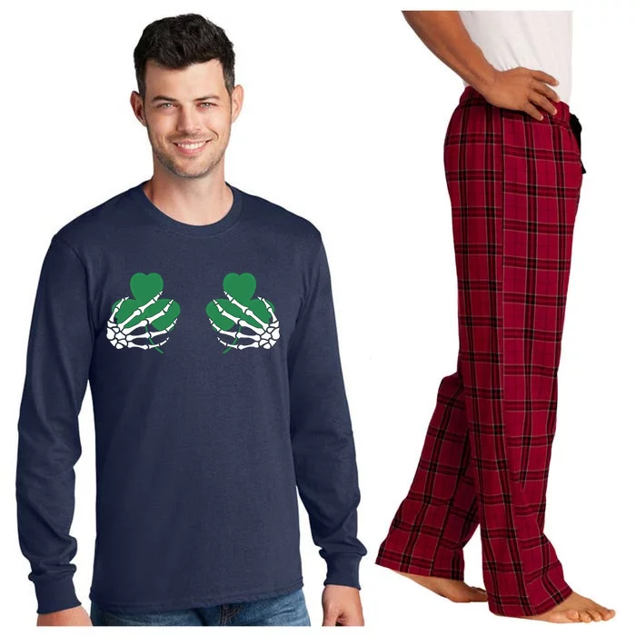 Shamrock Skeleton Boob Hand St Patricks Day Long Sleeve Pajama Set