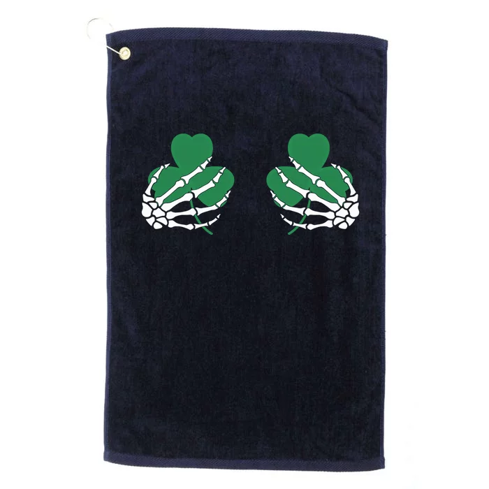 Shamrock Skeleton Boob Hand St Patricks Day Platinum Collection Golf Towel