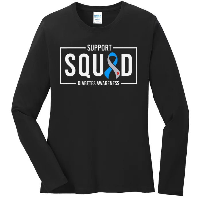 Support Squad Blue T1D Type 1 Diabetes Awareness Month Ladies Long Sleeve Shirt