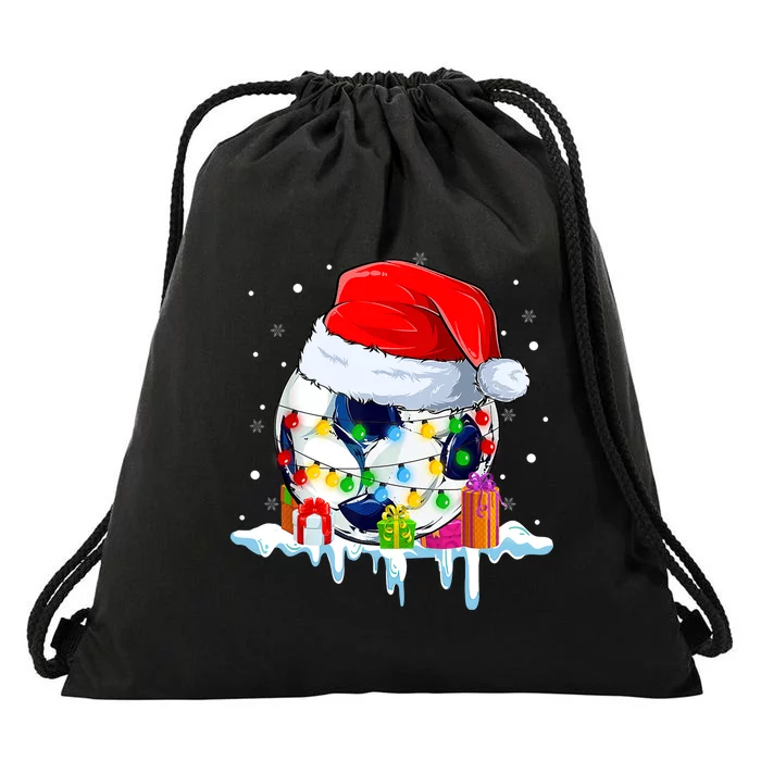 Santa Soccer Ball Xmas Tree Decorations Merry Christmas Drawstring Bag