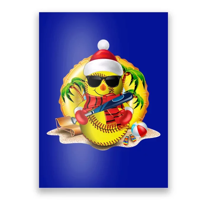 Santa Softball Ball Sunglasses Xmas Lights Christmas In July Gift Poster