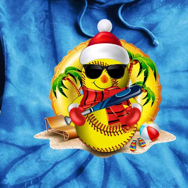 Santa Softball Ball Sunglasses Xmas Lights Christmas In July Gift Tie Dye Hoodie