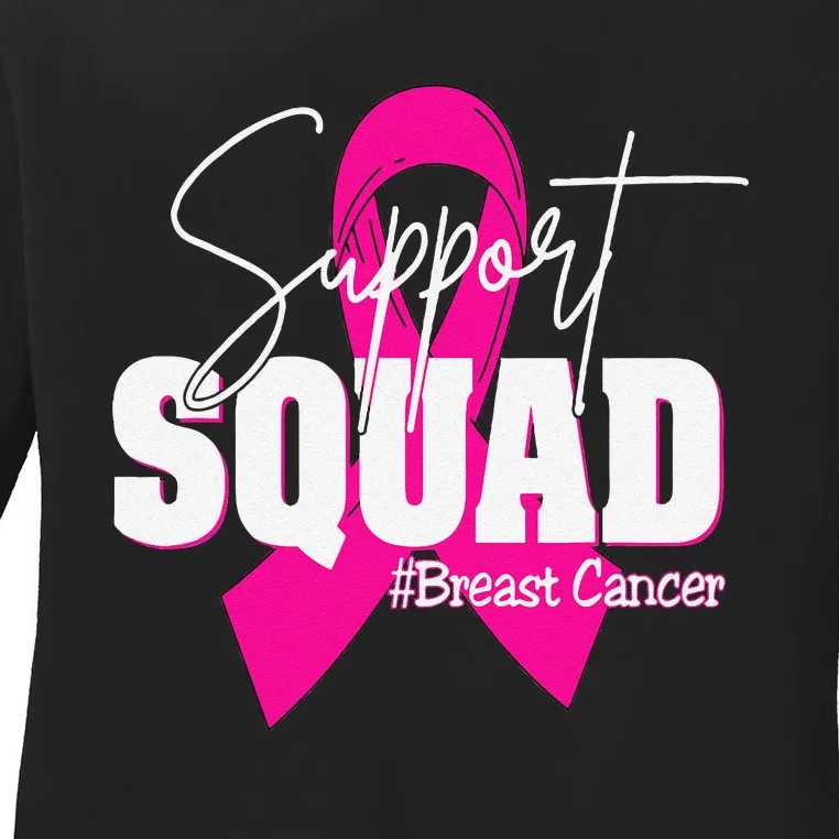 Support Squad Breast Cancer Awareness Pin.K Ribbon Ladies Long Sleeve Shirt