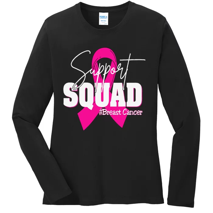 Support Squad Breast Cancer Awareness Pin.K Ribbon Ladies Long Sleeve Shirt